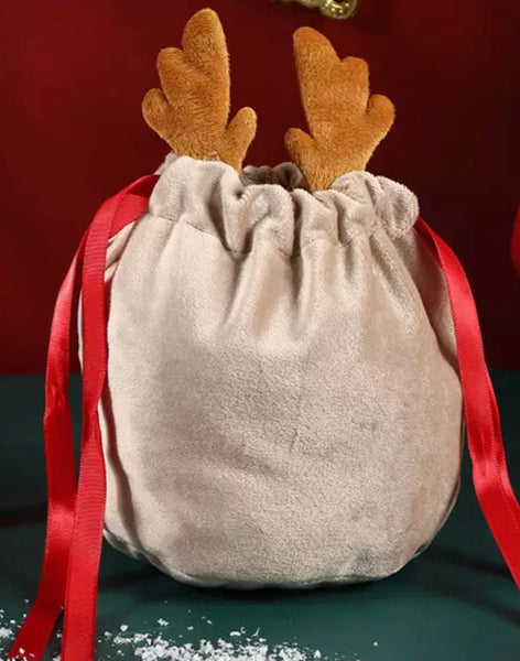 Christmas Velvet Antler drawstring bag