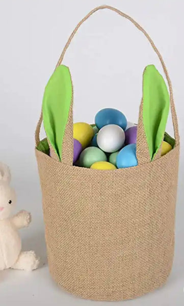 Easter Pink / green Ear Jute Basket