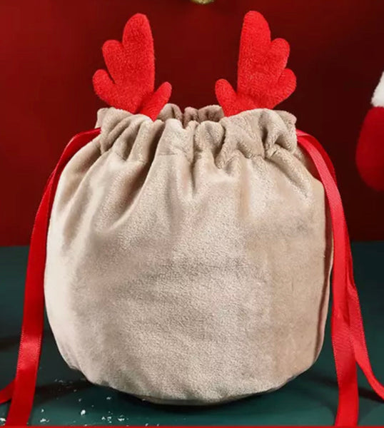 Christmas Velvet Antler drawstring bag